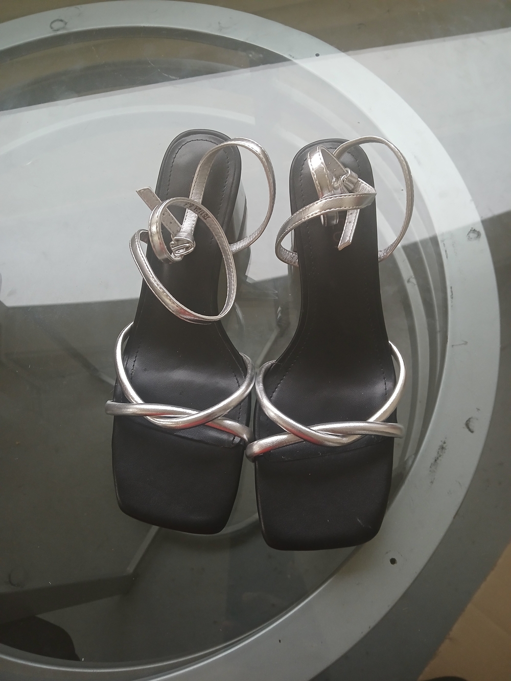 & Other Stories Silver Strappy Block Heel Sandals